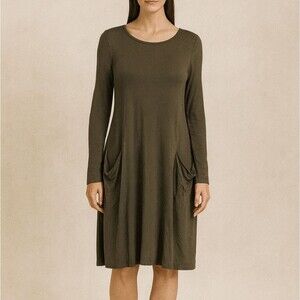 Pistachio Green Tunic Dress S L/S Casual T-shirt Dress Pockets Earth Girl Bohemi